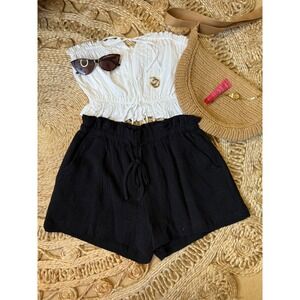 Ci Sono Los Angeles Black Gauze Paperbag Waist Shorts Womens Medium Drawstring